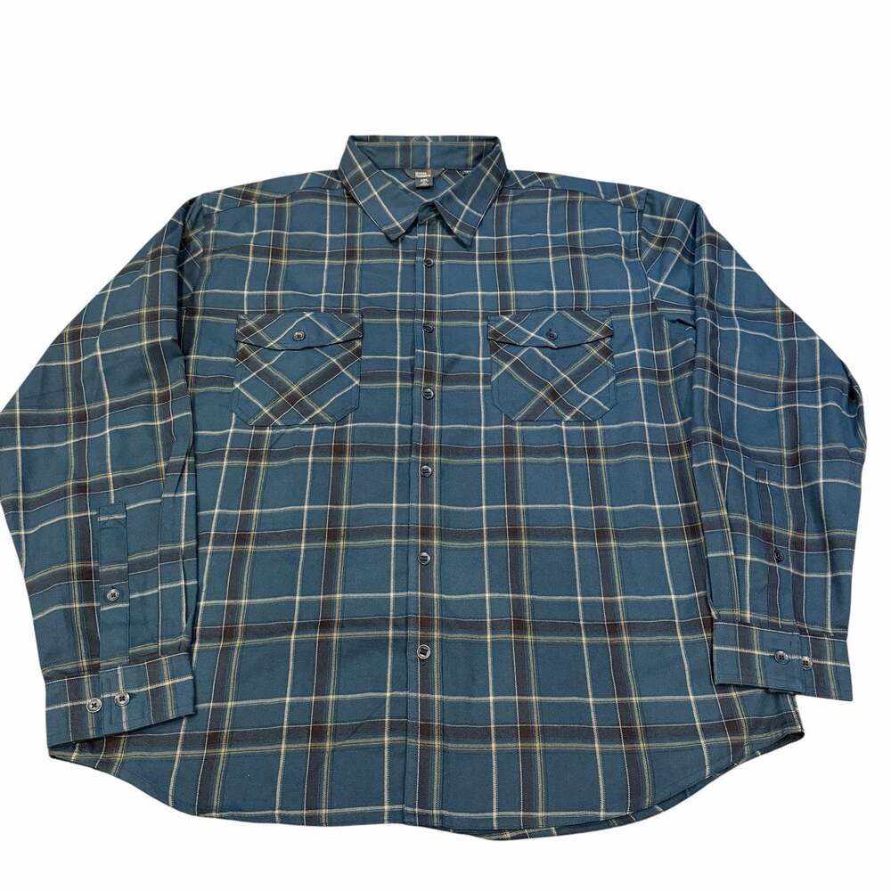 Royal Robbins Mens Flannel Shirt XXL Blue Teal Plaid Performance Hiking NWOT
